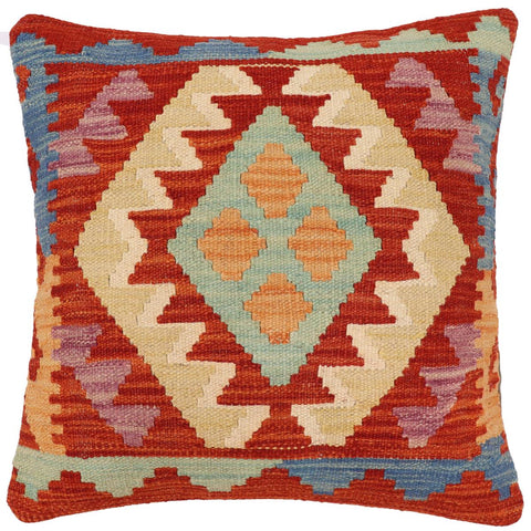 handmade Traditional Pillow Rust Blue Hand-Woven SQUARE 100% WOOL Hand woven turkish pillow2 x 2