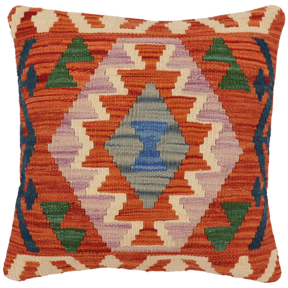 handmade Traditional Pillow Rust Blue Hand-Woven SQUARE 100% WOOL Hand woven turkish pillow2' x 2'