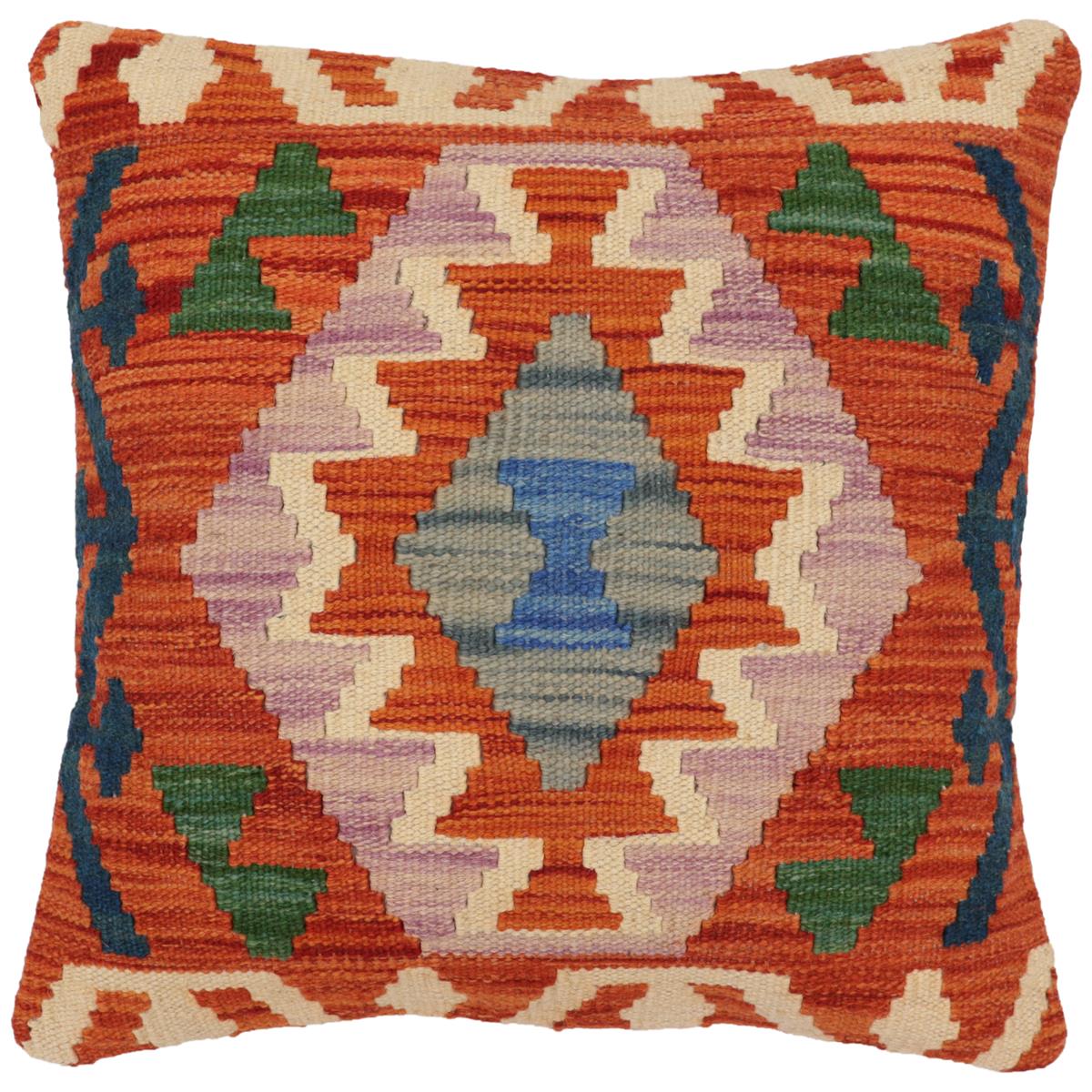 handmade Traditional Pillow Rust Blue Hand-Woven SQUARE 100% WOOL Hand woven turkish pillow2' x 2'