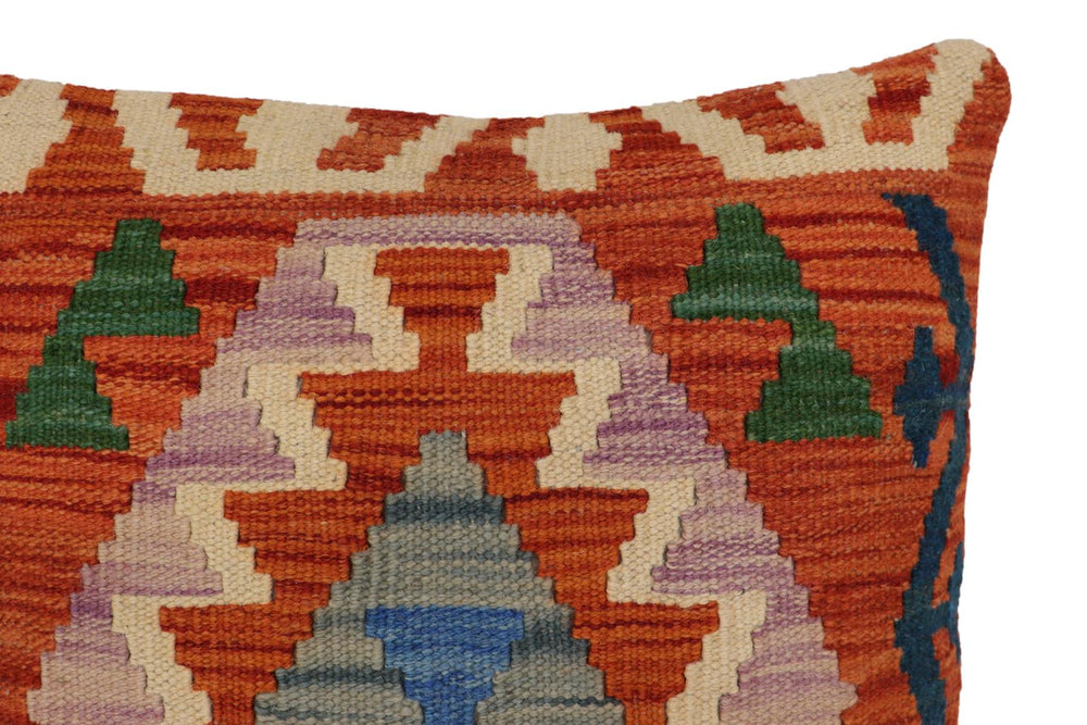 handmade Traditional Pillow Rust Blue Hand-Woven SQUARE 100% WOOL Hand woven turkish pillow2' x 2'