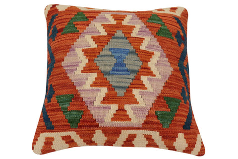 handmade Traditional Pillow Rust Blue Hand-Woven SQUARE 100% WOOL Hand woven turkish pillow2 x 2