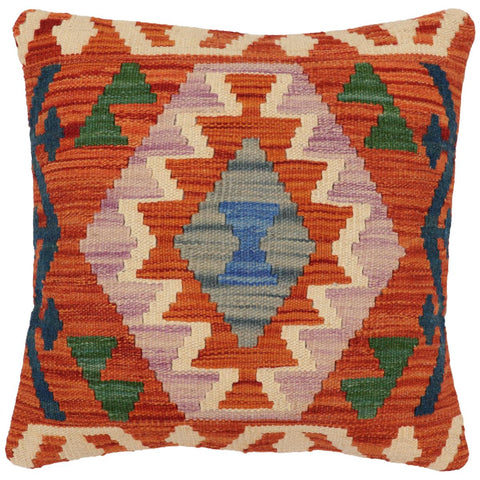 handmade Traditional Pillow Rust Blue Hand-Woven SQUARE 100% WOOL Hand woven turkish pillow2 x 2