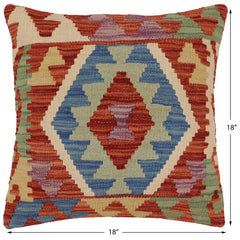 handmade Traditional Pillow Rust Blue Hand-Woven SQUARE 100% WOOL Hand woven turkish pillow2' x 2'