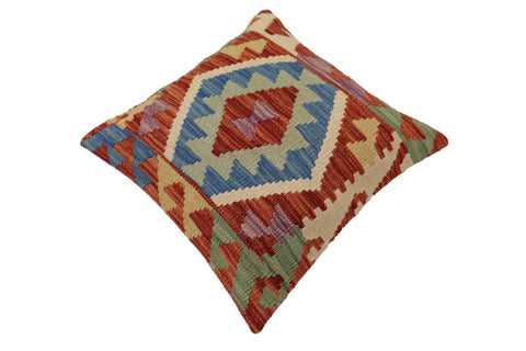 handmade Traditional Pillow Rust Blue Hand-Woven SQUARE 100% WOOL Hand woven turkish pillow2 x 2