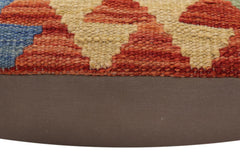 handmade Traditional Pillow Rust Blue Hand-Woven SQUARE 100% WOOL Hand woven turkish pillow2' x 2'