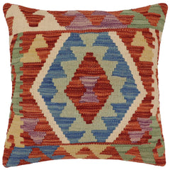 handmade Traditional Pillow Rust Blue Hand-Woven SQUARE 100% WOOL Hand woven turkish pillow2' x 2'