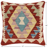 handmade Traditional Pillow Rust Blue Hand-Woven SQUARE 100% WOOL  Hand woven turkish pillow  2 x 2