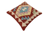 handmade Traditional Pillow Rust Blue Hand-Woven SQUARE 100% WOOL  Hand woven turkish pillow  2 x 2