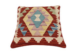 handmade Traditional Pillow Rust Blue Hand-Woven SQUARE 100% WOOL  Hand woven turkish pillow  2 x 2