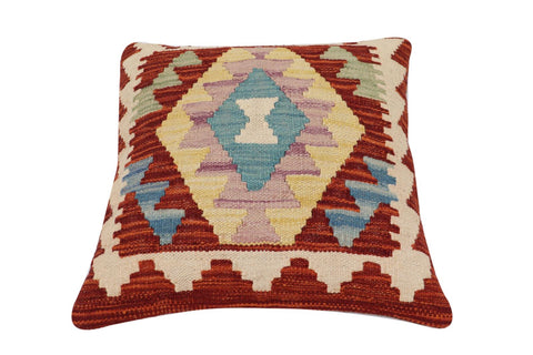 handmade Traditional Pillow Rust Blue Hand-Woven SQUARE 100% WOOL  Hand woven turkish pillow  2 x 2