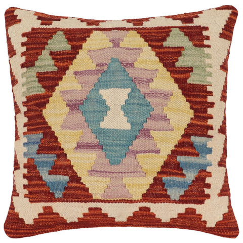 handmade Traditional Pillow Rust Blue Hand-Woven SQUARE 100% WOOL  Hand woven turkish pillow  2 x 2