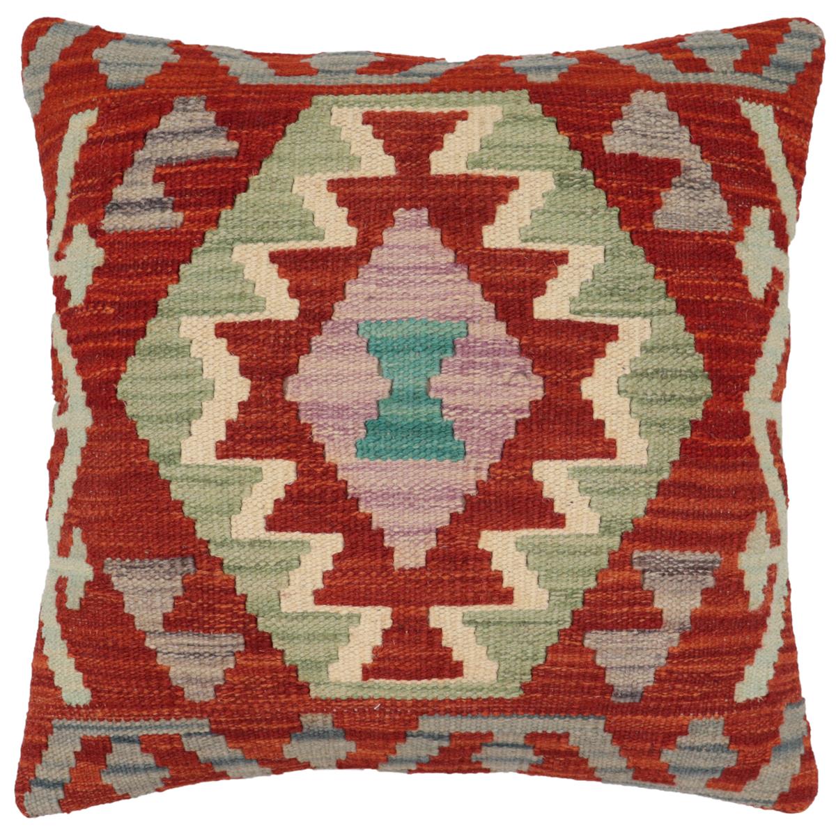 handmade Traditional Pillow Rust Blue Hand-Woven SQUARE 100% WOOL Hand woven turkish pillow2' x 2'