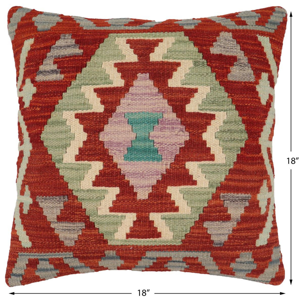 handmade Traditional Pillow Rust Blue Hand-Woven SQUARE 100% WOOL Hand woven turkish pillow2' x 2'