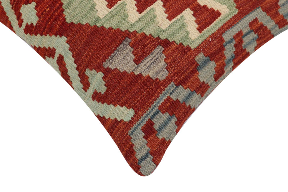 handmade Traditional Pillow Rust Blue Hand-Woven SQUARE 100% WOOL Hand woven turkish pillow2' x 2'