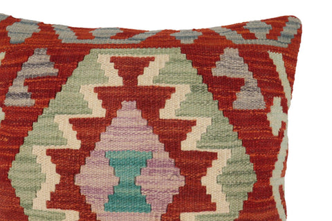 handmade Traditional Pillow Rust Blue Hand-Woven SQUARE 100% WOOL Hand woven turkish pillow2 x 2
