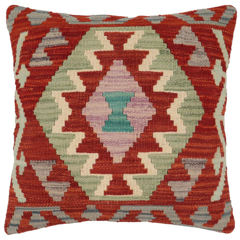 handmade Traditional Pillow Rust Blue Hand-Woven SQUARE 100% WOOL Hand woven turkish pillow2 x 2