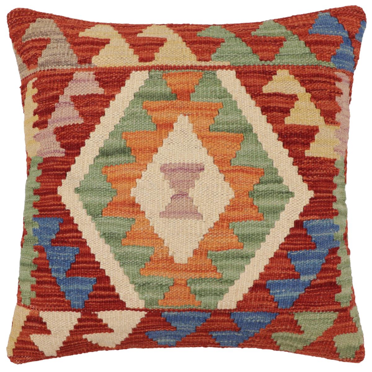 handmade Traditional Pillow Rust Blue Hand-Woven SQUARE 100% WOOL Hand woven turkish pillow2' x 2'