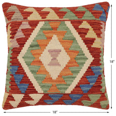 handmade Traditional Pillow Rust Blue Hand-Woven SQUARE 100% WOOL Hand woven turkish pillow2' x 2'