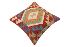 handmade Traditional Pillow Rust Blue Hand-Woven SQUARE 100% WOOL Hand woven turkish pillow2' x 2'