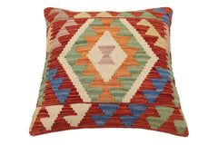 handmade Traditional Pillow Rust Blue Hand-Woven SQUARE 100% WOOL Hand woven turkish pillow2' x 2'