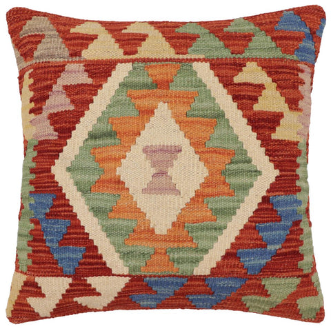 handmade Traditional Pillow Rust Blue Hand-Woven SQUARE 100% WOOL Hand woven turkish pillow2 x 2