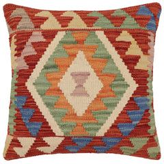 handmade Traditional Pillow Rust Blue Hand-Woven SQUARE 100% WOOL Hand woven turkish pillow2' x 2'