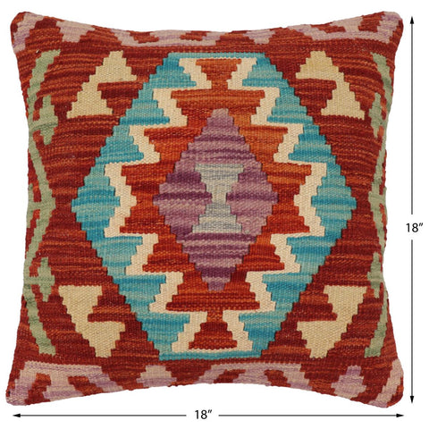 handmade Traditional Pillow Rust Blue Hand-Woven SQUARE 100% WOOL Hand woven turkish pillow2 x 2