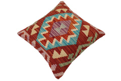handmade Traditional Pillow Rust Blue Hand-Woven SQUARE 100% WOOL Hand woven turkish pillow2' x 2'