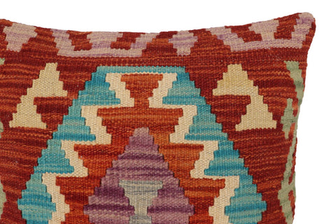 handmade Traditional Pillow Rust Blue Hand-Woven SQUARE 100% WOOL Hand woven turkish pillow2 x 2