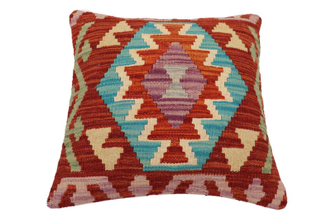 handmade Traditional Pillow Rust Blue Hand-Woven SQUARE 100% WOOL Hand woven turkish pillow2 x 2