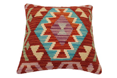handmade Traditional Pillow Rust Blue Hand-Woven SQUARE 100% WOOL Hand woven turkish pillow2' x 2'