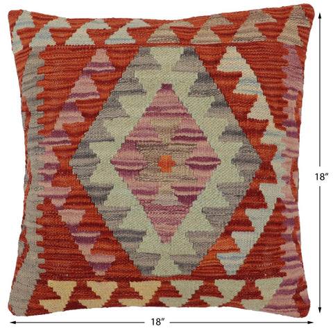 handmade Traditional Pillow Rust Blue Hand-Woven SQUARE 100% WOOL Hand woven turkish pillow2 x 2