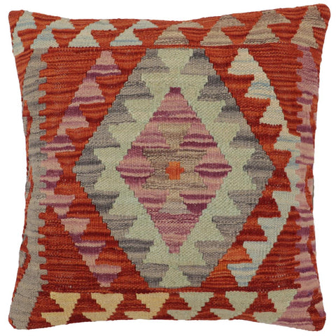 handmade Traditional Pillow Rust Blue Hand-Woven SQUARE 100% WOOL Hand woven turkish pillow2 x 2