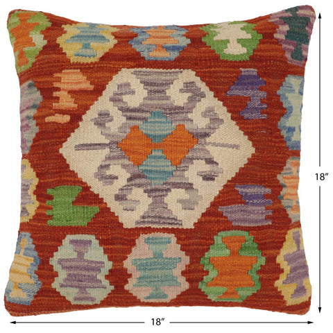 handmade Traditional Pillow Rust Blue Hand-Woven SQUARE 100% WOOL Hand woven turkish pillow2 x 2