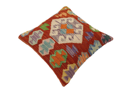 handmade Traditional Pillow Rust Blue Hand-Woven SQUARE 100% WOOL Hand woven turkish pillow2 x 2