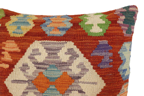 handmade Traditional Pillow Rust Blue Hand-Woven SQUARE 100% WOOL Hand woven turkish pillow2 x 2
