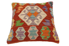 handmade Traditional Pillow Rust Blue Hand-Woven SQUARE 100% WOOL Hand woven turkish pillow2' x 2'