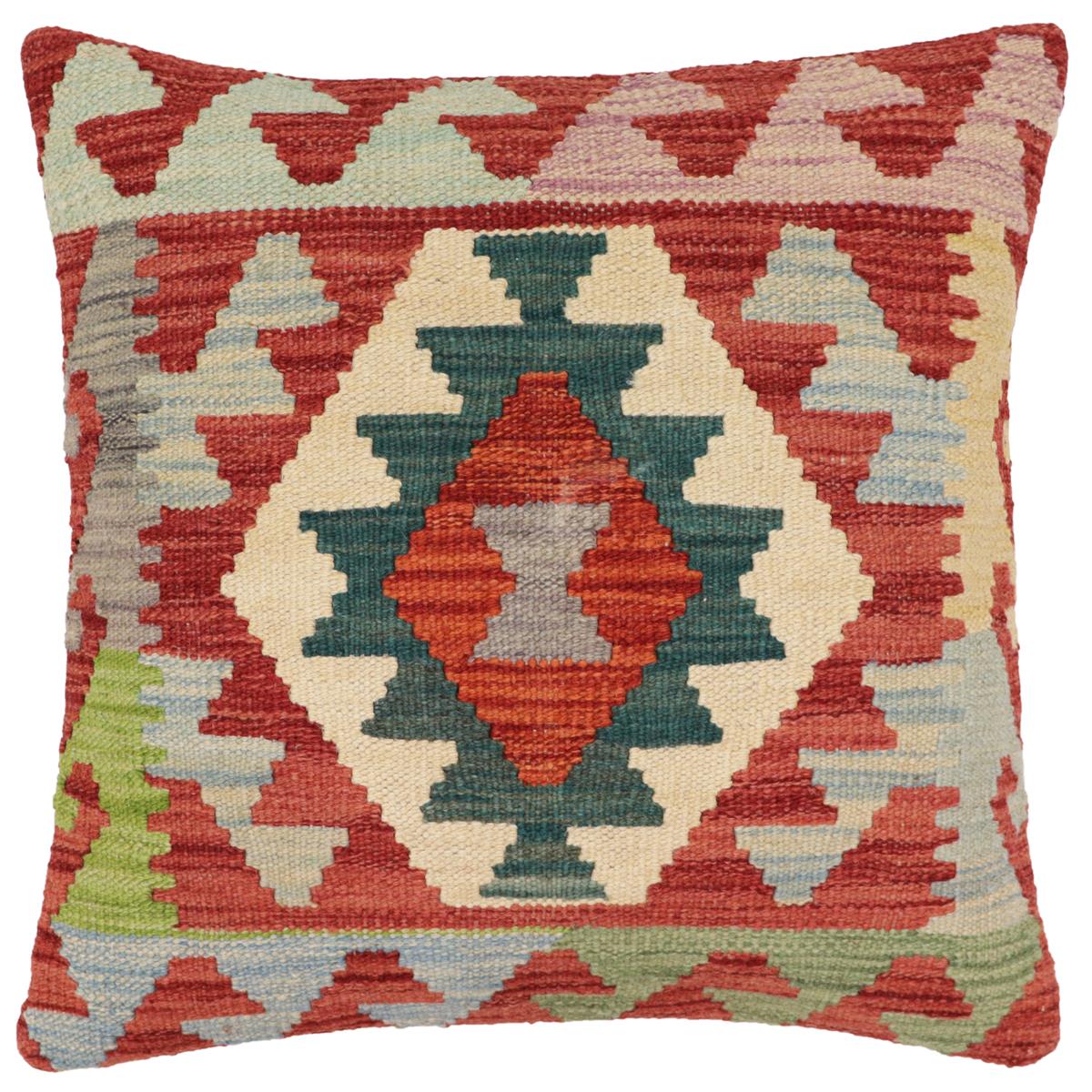 handmade Traditional Pillow Red Blue Hand-Woven SQUARE 100% WOOL Hand woven turkish pillow2 x 2