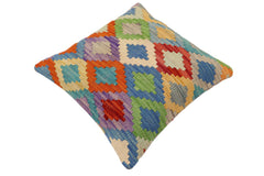 handmade Traditional Pillow Rust Blue Hand-Woven SQUARE 100% WOOL Hand woven turkish pillow2' x 2'