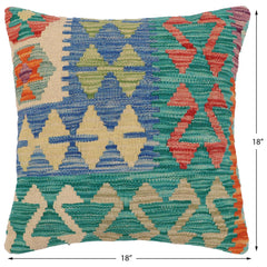 handmade Traditional Pillow Rust Blue Hand-Woven SQUARE 100% WOOL Hand woven turkish pillow2' x 2'