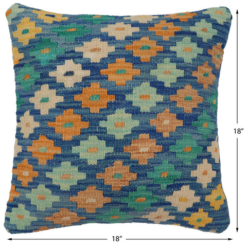 handmade Traditional Pillow Blue Beige Hand-Woven SQUARE 100% WOOL Hand woven turkish pillow2 x 2