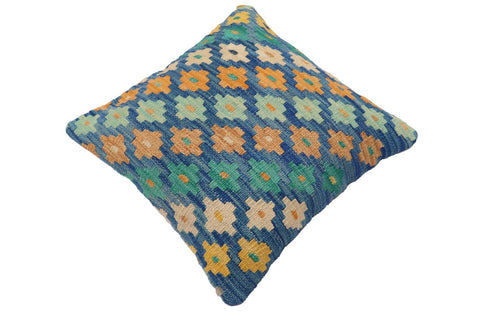 handmade Traditional Pillow Blue Beige Hand-Woven SQUARE 100% WOOL Hand woven turkish pillow2 x 2