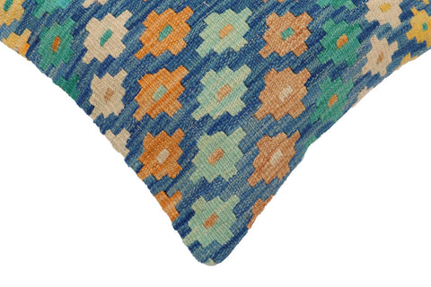 handmade Traditional Pillow Blue Beige Hand-Woven SQUARE 100% WOOL Hand woven turkish pillow2 x 2