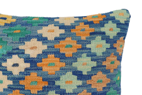 handmade Traditional Pillow Blue Beige Hand-Woven SQUARE 100% WOOL Hand woven turkish pillow2 x 2