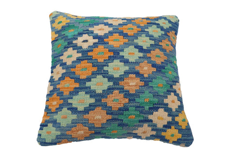 handmade Traditional Pillow Blue Beige Hand-Woven SQUARE 100% WOOL Hand woven turkish pillow2 x 2