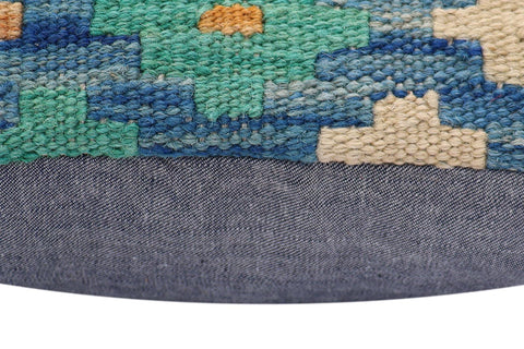 handmade Traditional Pillow Blue Beige Hand-Woven SQUARE 100% WOOL Hand woven turkish pillow2 x 2