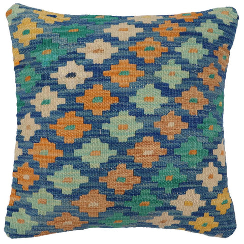 handmade Traditional Pillow Blue Beige Hand-Woven SQUARE 100% WOOL Hand woven turkish pillow2 x 2