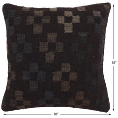 handmade Traditional Pillow Black Blue Hand-Woven SQUARE 100% WOOL Hand woven turkish pillow2' x 2'