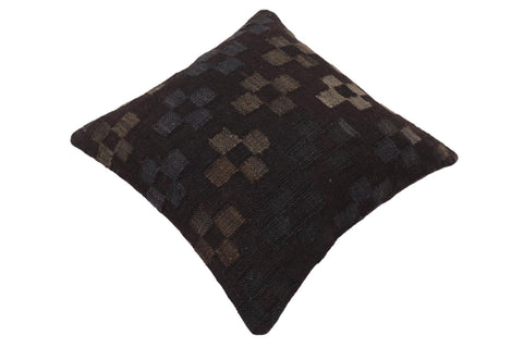 handmade Traditional Pillow Black Blue Hand-Woven SQUARE 100% WOOL Hand woven turkish pillow2 x 2