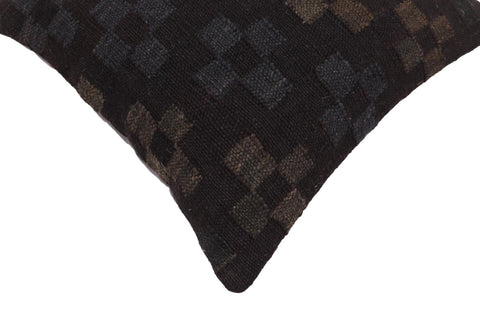 handmade Traditional Pillow Black Blue Hand-Woven SQUARE 100% WOOL Hand woven turkish pillow2 x 2